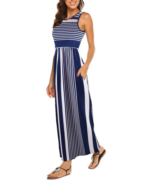 Hount Women's Summer Sleeveless Striped Flowy Casual Long Maxi Dress with Pockets
