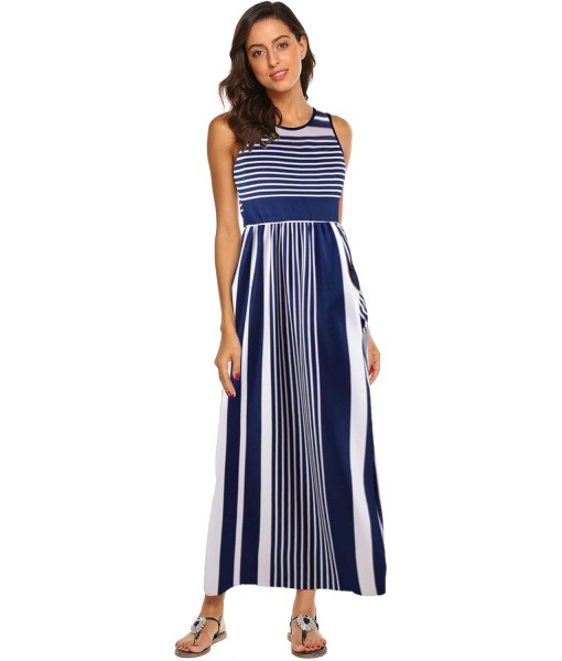Hount Women's Summer Sleeveless Striped Flowy Casual Long Maxi Dress with Pockets