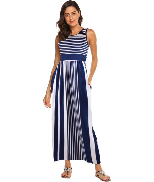 Hount Women's Summer Sleeveless Striped Flowy Casual Long Maxi Dress with Pockets