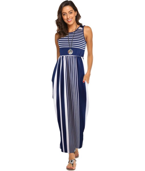Hount Women's Summer Sleeveless Striped Flowy Casual Long Maxi Dress with Pockets