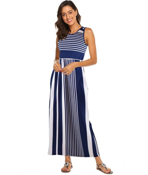 Hount Women's Summer Sleeveless Striped Flowy Casual Long Maxi Dress with Pockets
