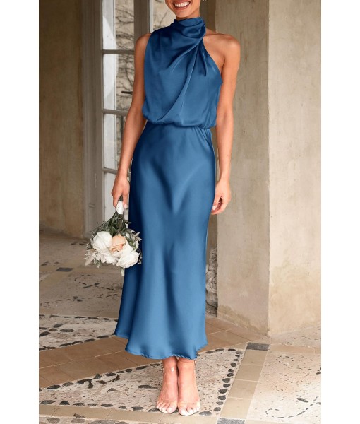 PRETTYGARDEN Women's 2025 Summer Satin Dress Elegant Sleeveless Mock Neck Cocktail Party Maxi Dresses