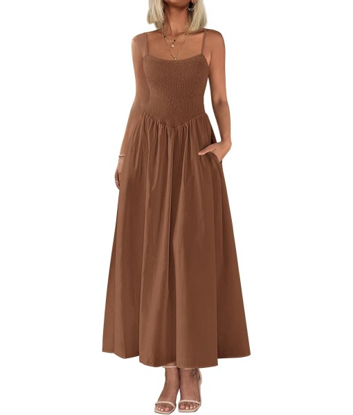 PRETTYGARDEN Women's Smocked Maxi Dresses 2025 Summer Beach Sundress Casual Spaghetti Strap Swing A Line Long Flowy Dress