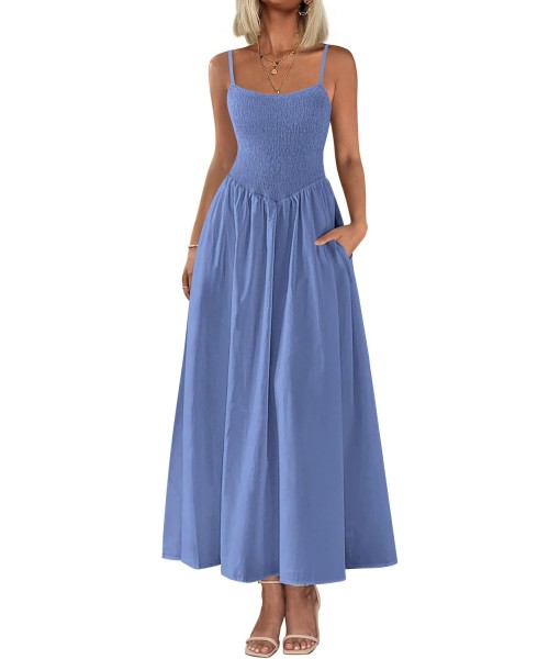 PRETTYGARDEN Women's Smocked Maxi Dresses 2025 Summer Beach Sundress Casual Spaghetti Strap Swing A Line Long Flowy Dress