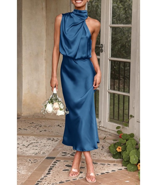 PRETTYGARDEN Women's 2025 Summer Satin Dress Elegant Sleeveless Mock Neck Cocktail Party Maxi Dresses