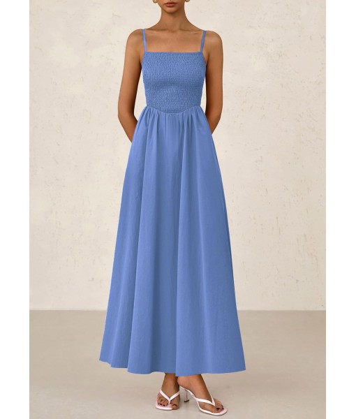 PRETTYGARDEN Women's Smocked Maxi Dresses 2025 Summer Beach Sundress Casual Spaghetti Strap Swing A Line Long Flowy Dress