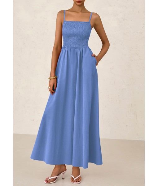 PRETTYGARDEN Women's Smocked Maxi Dresses 2025 Summer Beach Sundress Casual Spaghetti Strap Swing A Line Long Flowy Dress