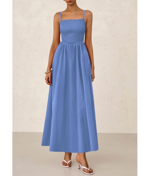 PRETTYGARDEN Women's Smocked Maxi Dresses 2025 Summer Beach Sundress Casual Spaghetti Strap Swing A Line Long Flowy Dress