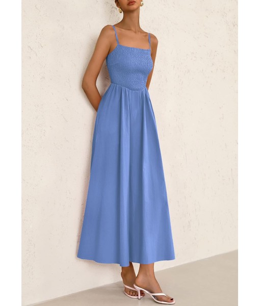 PRETTYGARDEN Women's Smocked Maxi Dresses 2025 Summer Beach Sundress Casual Spaghetti Strap Swing A Line Long Flowy Dress
