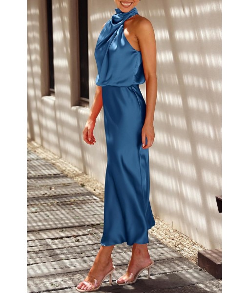 PRETTYGARDEN Women's 2025 Summer Satin Dress Elegant Sleeveless Mock Neck Cocktail Party Maxi Dresses