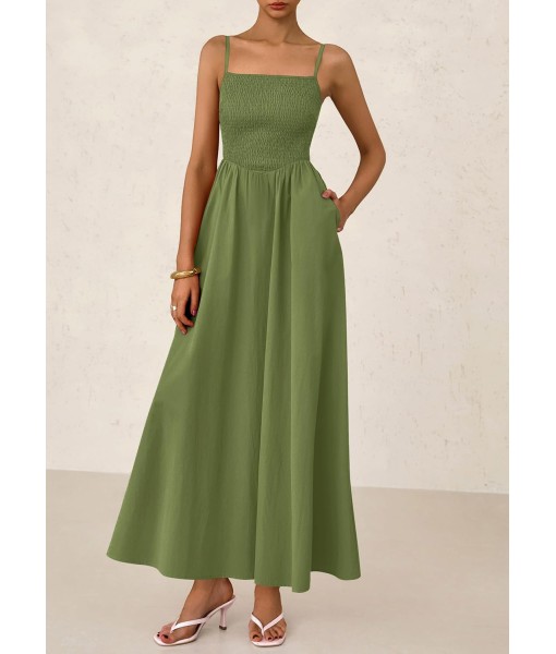 PRETTYGARDEN Women's Smocked Maxi Dresses 2025 Summer Beach Sundress Casual Spaghetti Strap Swing A Line Long Flowy Dress