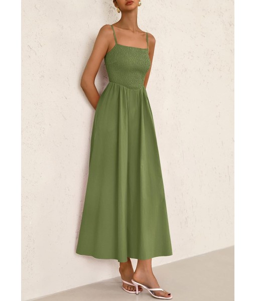 PRETTYGARDEN Women's Smocked Maxi Dresses 2025 Summer Beach Sundress Casual Spaghetti Strap Swing A Line Long Flowy Dress