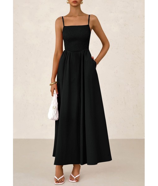 PRETTYGARDEN Women's Smocked Maxi Dresses 2025 Summer Beach Sundress Casual Spaghetti Strap Swing A Line Long Flowy Dress