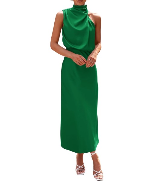 PRETTYGARDEN Women's 2025 Summer Satin Dress Elegant Sleeveless Mock Neck Cocktail Party Maxi Dresses