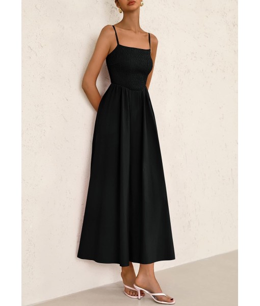 PRETTYGARDEN Women's Smocked Maxi Dresses 2025 Summer Beach Sundress Casual Spaghetti Strap Swing A Line Long Flowy Dress