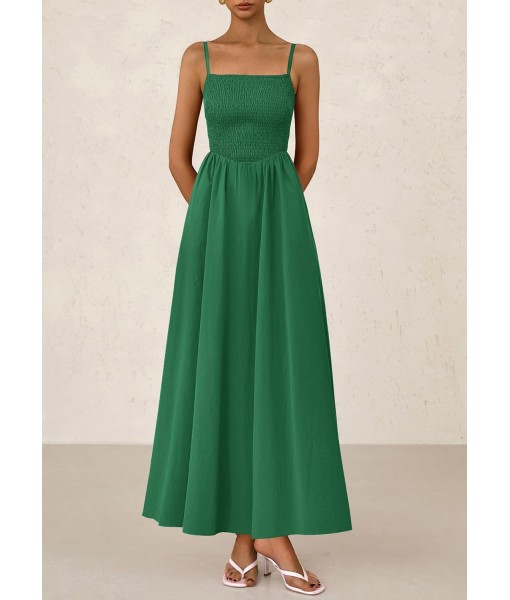 PRETTYGARDEN Women's Smocked Maxi Dresses 2025 Summer Beach Sundress Casual Spaghetti Strap Swing A Line Long Flowy Dress