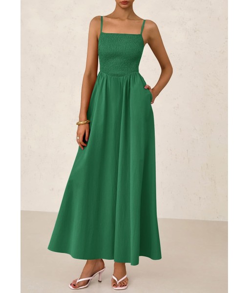 PRETTYGARDEN Women's Smocked Maxi Dresses 2025 Summer Beach Sundress Casual Spaghetti Strap Swing A Line Long Flowy Dress