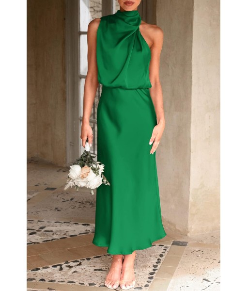 PRETTYGARDEN Women's 2025 Summer Satin Dress Elegant Sleeveless Mock Neck Cocktail Party Maxi Dresses