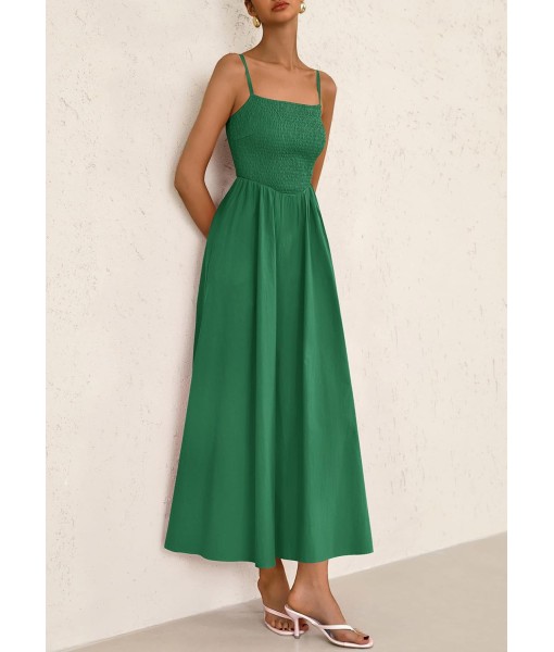 PRETTYGARDEN Women's Smocked Maxi Dresses 2025 Summer Beach Sundress Casual Spaghetti Strap Swing A Line Long Flowy Dress