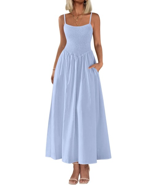 PRETTYGARDEN Women's Smocked Maxi Dresses 2025 Summer Beach Sundress Casual Spaghetti Strap Swing A Line Long Flowy Dress