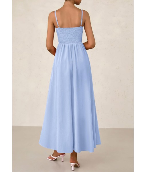 PRETTYGARDEN Women's Smocked Maxi Dresses 2025 Summer Beach Sundress Casual Spaghetti Strap Swing A Line Long Flowy Dress