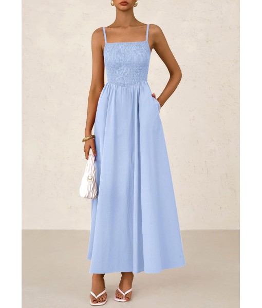 PRETTYGARDEN Women's Smocked Maxi Dresses 2025 Summer Beach Sundress Casual Spaghetti Strap Swing A Line Long Flowy Dress