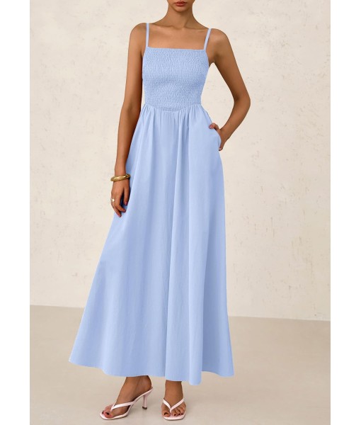 PRETTYGARDEN Women's Smocked Maxi Dresses 2025 Summer Beach Sundress Casual Spaghetti Strap Swing A Line Long Flowy Dress