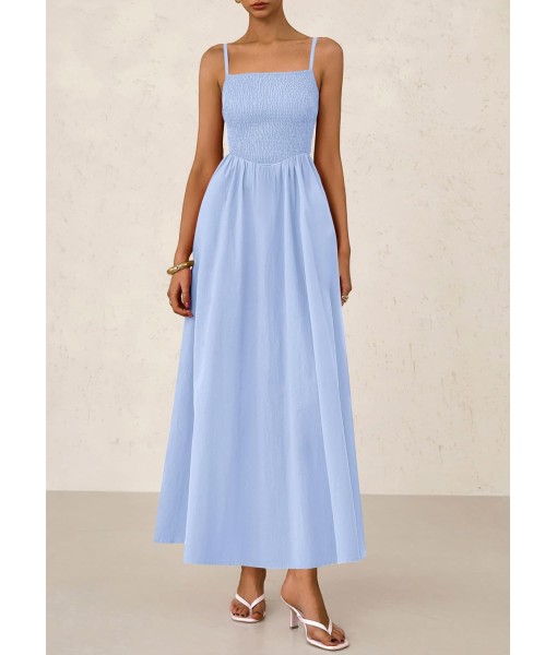 PRETTYGARDEN Women's Smocked Maxi Dresses 2025 Summer Beach Sundress Casual Spaghetti Strap Swing A Line Long Flowy Dress