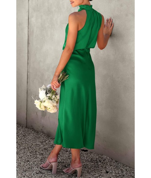 PRETTYGARDEN Women's 2025 Summer Satin Dress Elegant Sleeveless Mock Neck Cocktail Party Maxi Dresses
