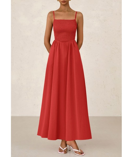 PRETTYGARDEN Women's Smocked Maxi Dresses 2025 Summer Beach Sundress Casual Spaghetti Strap Swing A Line Long Flowy Dress