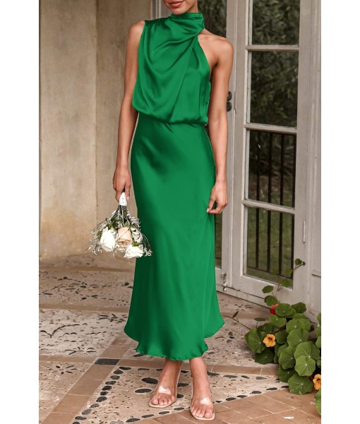 PRETTYGARDEN Women's 2025 Summer Satin Dress Elegant Sleeveless Mock Neck Cocktail Party Maxi Dresses