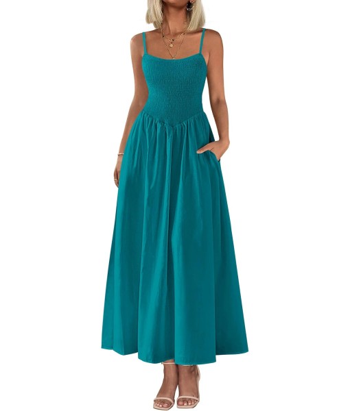 PRETTYGARDEN Women's Smocked Maxi Dresses 2025 Summer Beach Sundress Casual Spaghetti Strap Swing A Line Long Flowy Dress