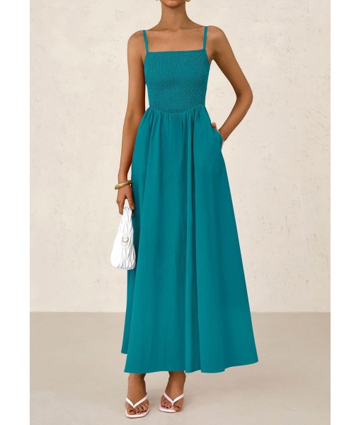 PRETTYGARDEN Women's Smocked Maxi Dresses 2025 Summer Beach Sundress Casual Spaghetti Strap Swing A Line Long Flowy Dress