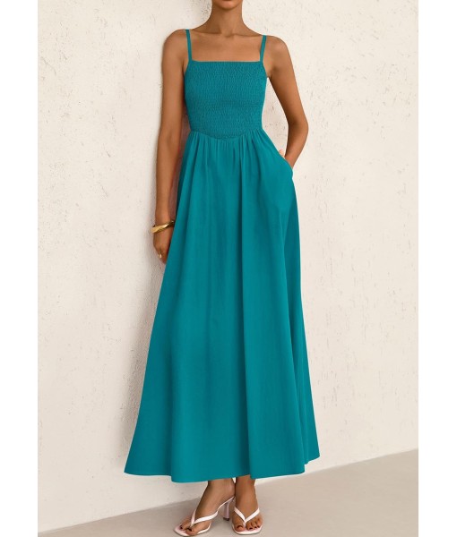 PRETTYGARDEN Women's Smocked Maxi Dresses 2025 Summer Beach Sundress Casual Spaghetti Strap Swing A Line Long Flowy Dress