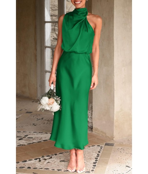 PRETTYGARDEN Women's 2025 Summer Satin Dress Elegant Sleeveless Mock Neck Cocktail Party Maxi Dresses
