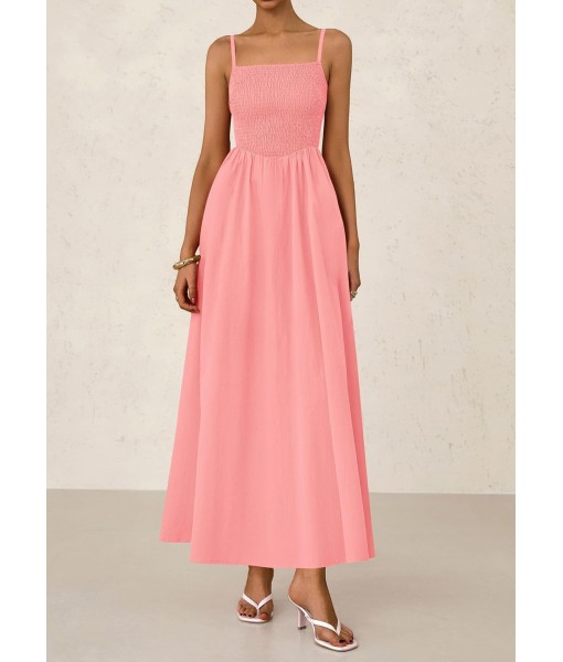 PRETTYGARDEN Women's Smocked Maxi Dresses 2025 Summer Beach Sundress Casual Spaghetti Strap Swing A Line Long Flowy Dress