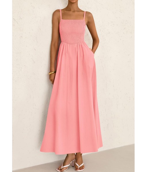PRETTYGARDEN Women's Smocked Maxi Dresses 2025 Summer Beach Sundress Casual Spaghetti Strap Swing A Line Long Flowy Dress