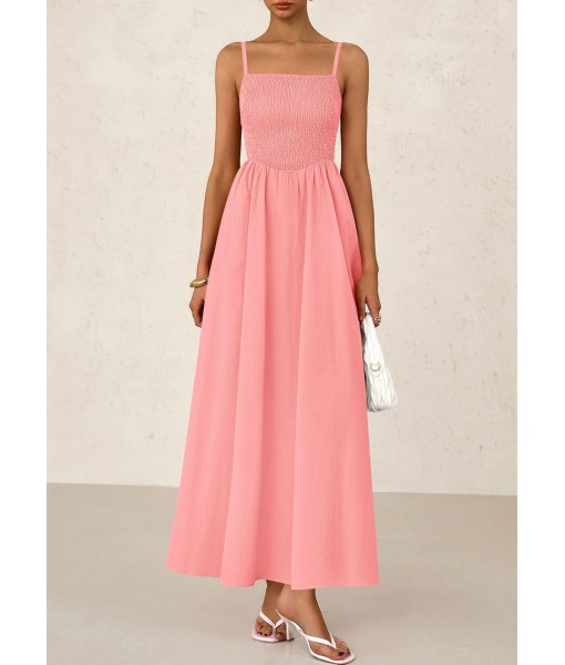 PRETTYGARDEN Women's Smocked Maxi Dresses 2025 Summer Beach Sundress Casual Spaghetti Strap Swing A Line Long Flowy Dress