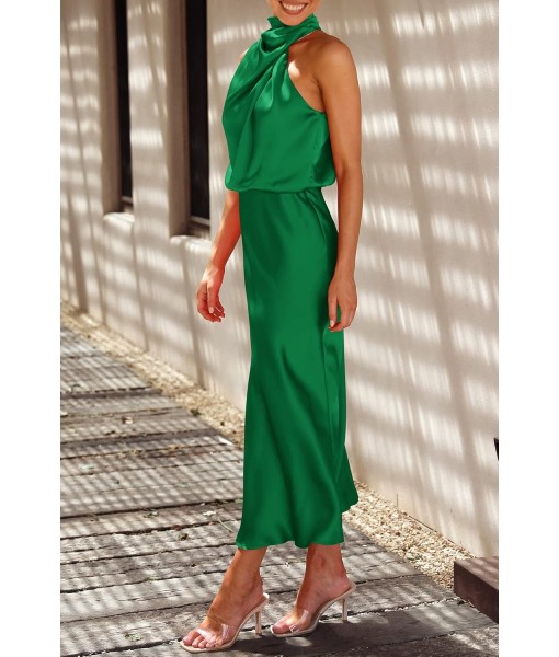 PRETTYGARDEN Women's 2025 Summer Satin Dress Elegant Sleeveless Mock Neck Cocktail Party Maxi Dresses