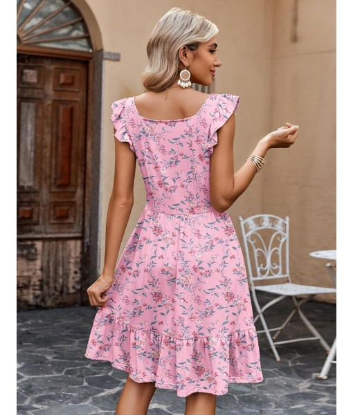 Zeagoo Womens Summer Dress Casual Ruffle Tiered Floral Square Neck Sundresses Beach Boho Mini A-line Dress 2025 with Pockets