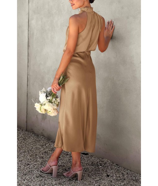 PRETTYGARDEN Women's 2025 Summer Satin Dress Elegant Sleeveless Mock Neck Cocktail Party Maxi Dresses