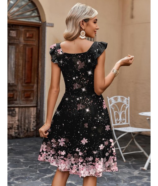 Zeagoo Womens Summer Dress Casual Ruffle Tiered Floral Square Neck Sundresses Beach Boho Mini A-line Dress 2025 with Pockets