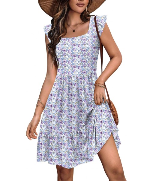 Zeagoo Womens Summer Dress Casual Ruffle Tiered Floral Square Neck Sundresses Beach Boho Mini A-line Dress 2025 with Pockets