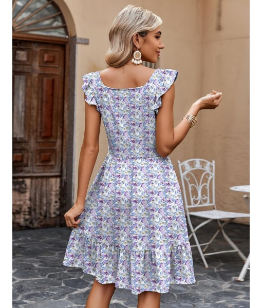 Zeagoo Womens Summer Dress Casual Ruffle Tiered Floral Square Neck Sundresses Beach Boho Mini A-line Dress 2025 with Pockets