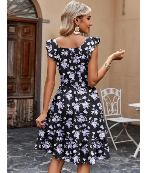 Zeagoo Womens Summer Dress Casual Ruffle Tiered Floral Square Neck Sundresses Beach Boho Mini A-line Dress 2025 with Pockets