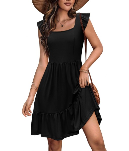 Zeagoo Womens Summer Dress Casual Ruffle Tiered Floral Square Neck Sundresses Beach Boho Mini A-line Dress 2025 with Pockets