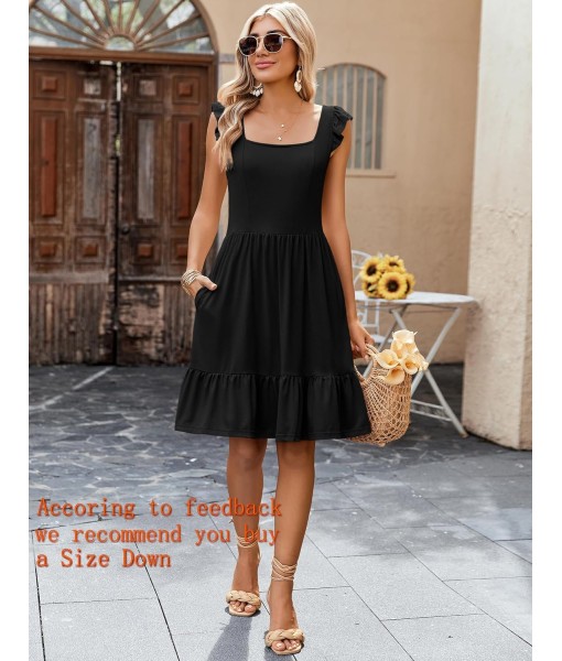 Zeagoo Womens Summer Dress Casual Ruffle Tiered Floral Square Neck Sundresses Beach Boho Mini A-line Dress 2025 with Pockets