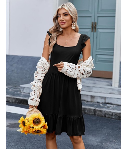 Zeagoo Womens Summer Dress Casual Ruffle Tiered Floral Square Neck Sundresses Beach Boho Mini A-line Dress 2025 with Pockets