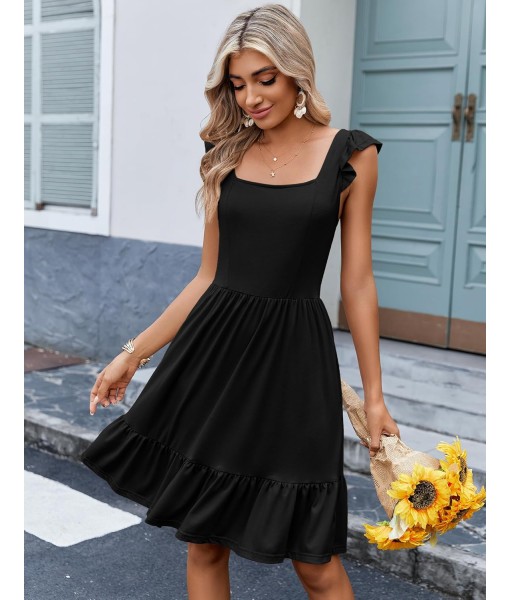 Zeagoo Womens Summer Dress Casual Ruffle Tiered Floral Square Neck Sundresses Beach Boho Mini A-line Dress 2025 with Pockets