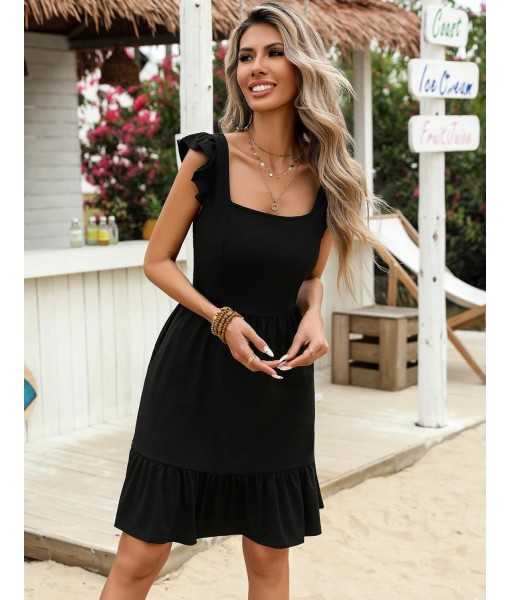 Zeagoo Womens Summer Dress Casual Ruffle Tiered Floral Square Neck Sundresses Beach Boho Mini A-line Dress 2025 with Pockets